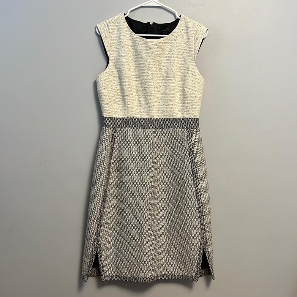 NWT J.Crew Mixed Tweed Diamond Print Cap Sleeve Midi Sheath Dress